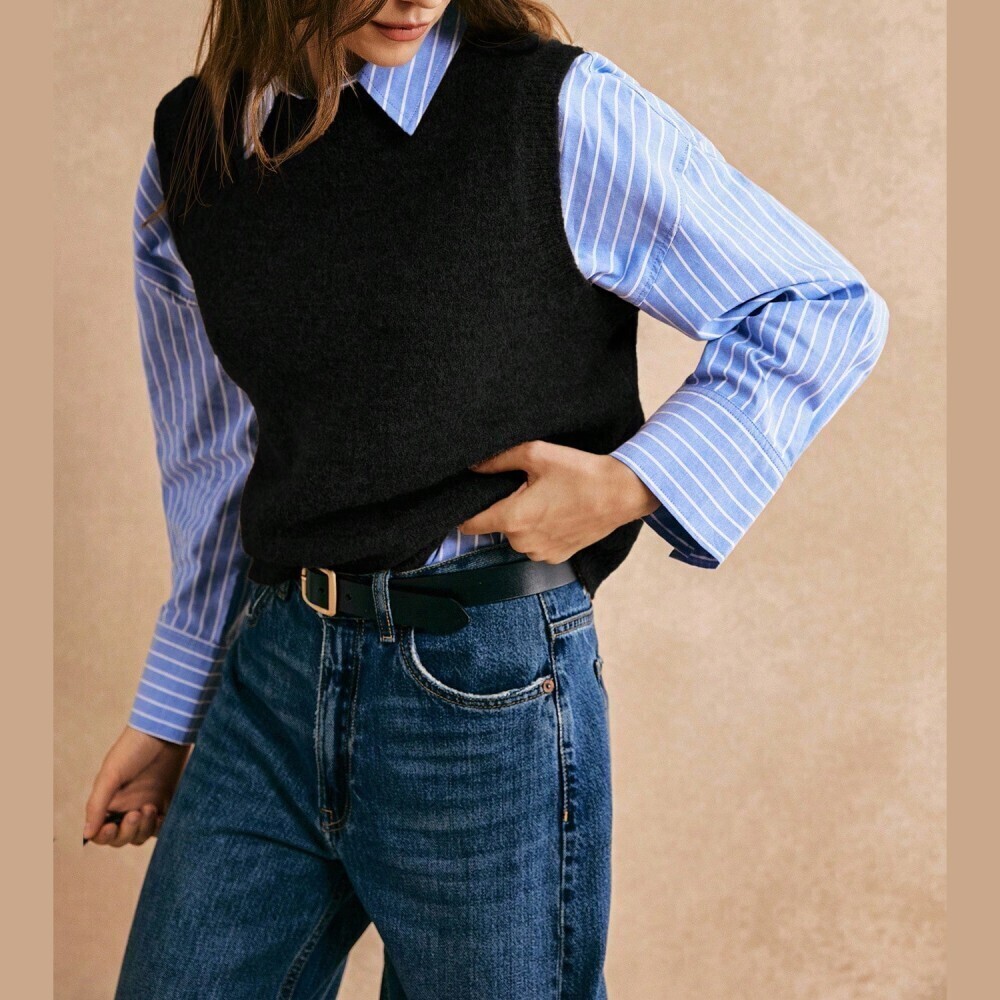 Black Knit V-Neck Sweater Vest